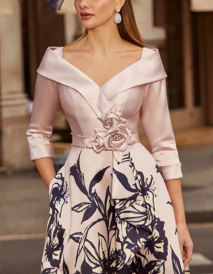 Robe midi de soirée de mariage en satin imprimé  