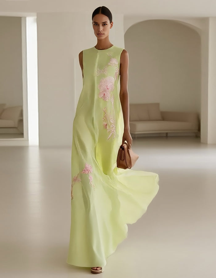 Robe maxi sans manches vert clair à col rond