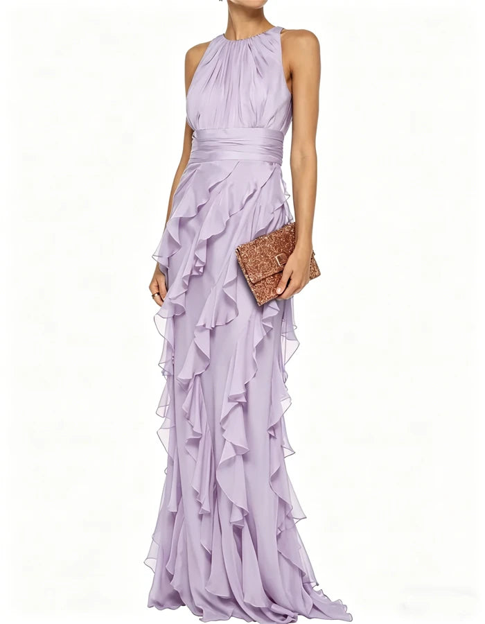 Green Elegant Ruffled Maxi Dress