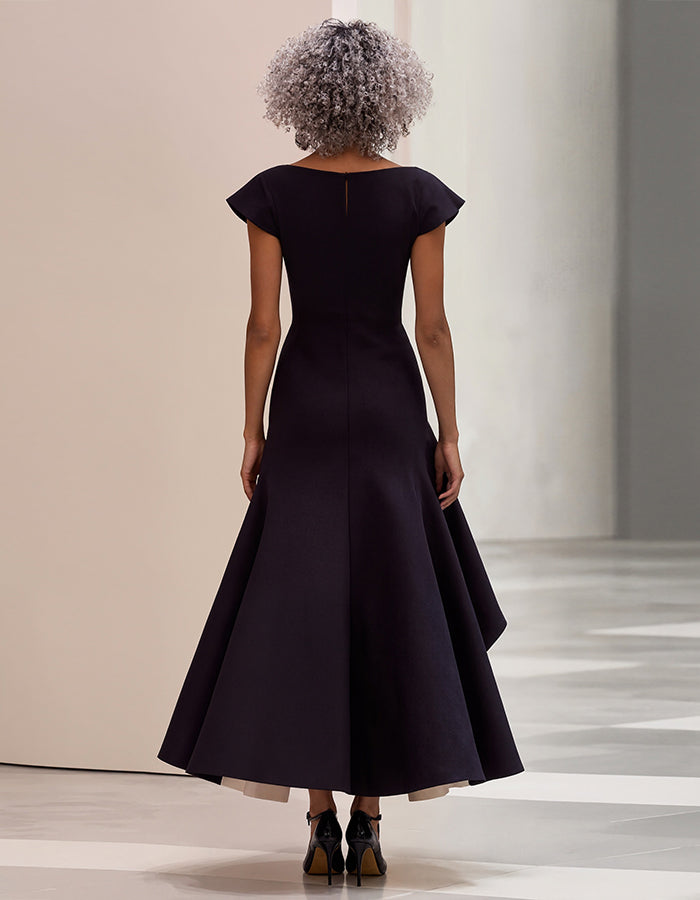 Elegant Color-block Slits Midi Dress
