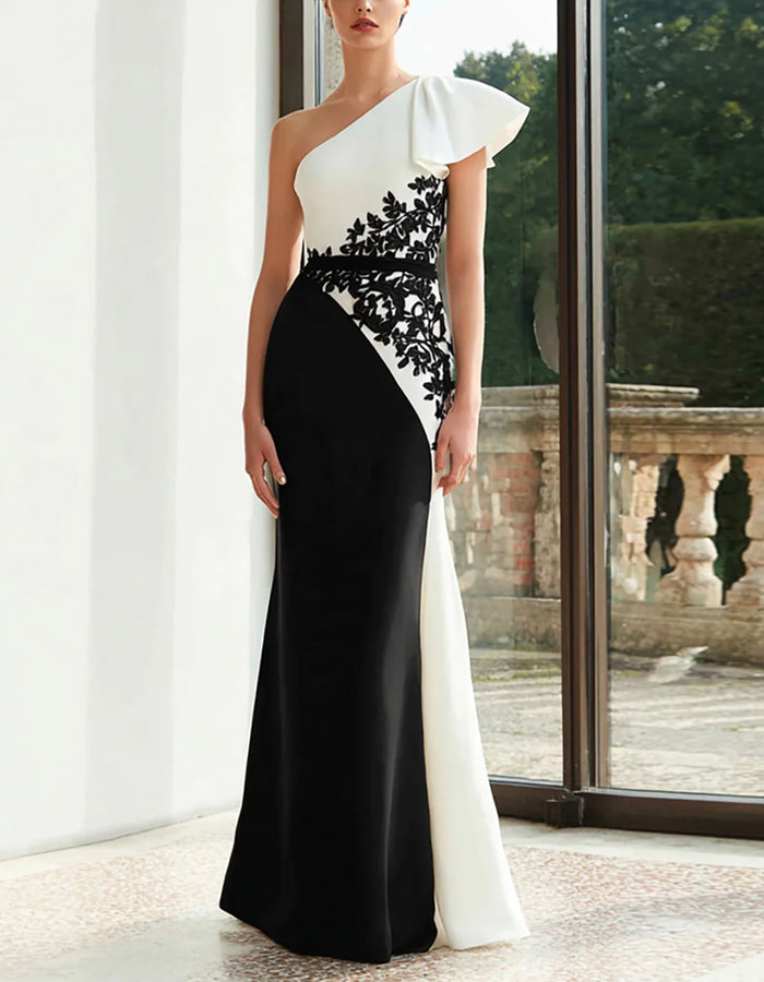 Vestido maxi sereia preto e branco