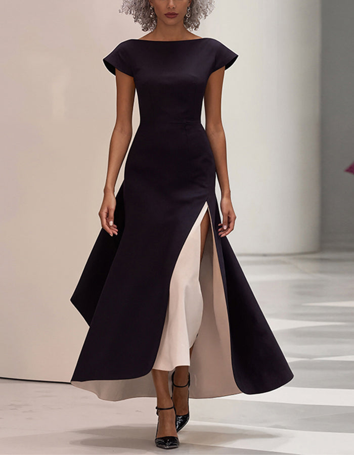 Elegant Color-block Slits Midi Dress