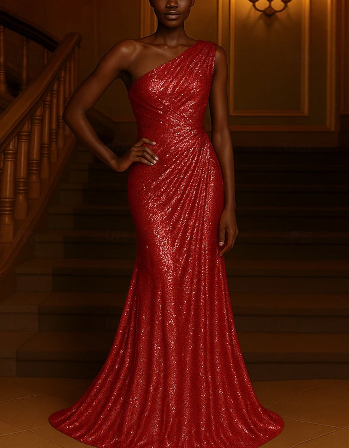 Sequined One shoulder Tights Maxi Dress