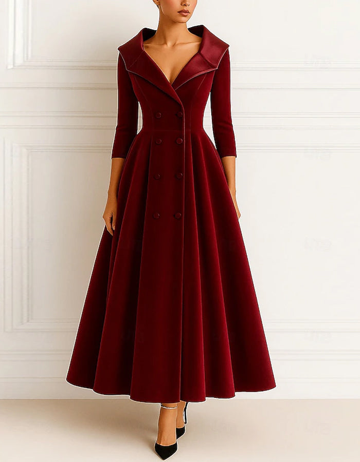 Vestido Maxi Vermelho de Veludo com Saia Plissada em Linha A e Manga Comprida