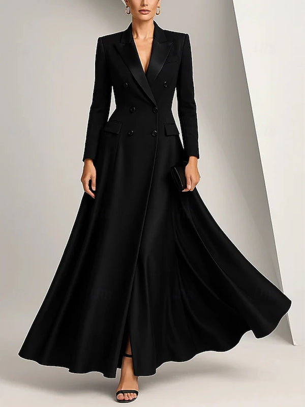 Robe blazer unie à double boutonnage et grande jupe évasée