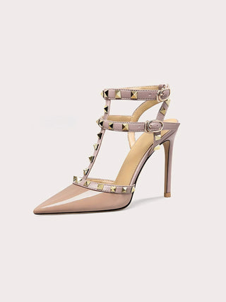 Nude Studded Pointed Toe High Heels