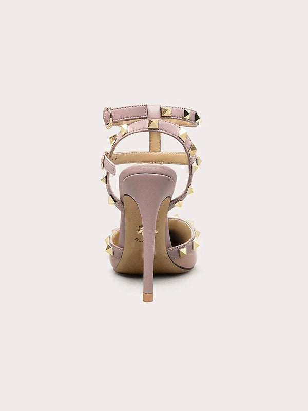 Nude Studded Pointed Toe High Heels