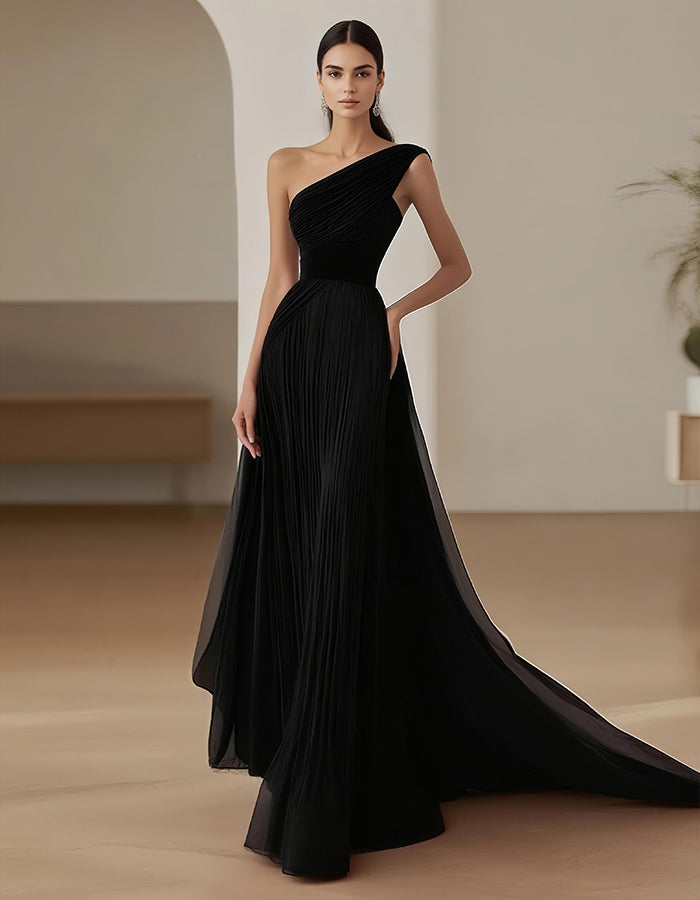 Rochie maxi cu un umăr, culoare solidă
