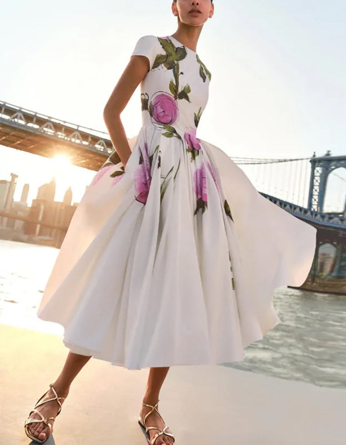 Robe midi blanche à imprimé floral
