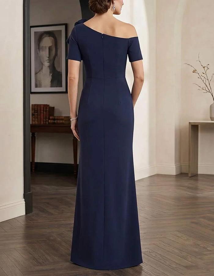 Navy Blue Sloping Shoulder 3D Fishtail Maxi Dress