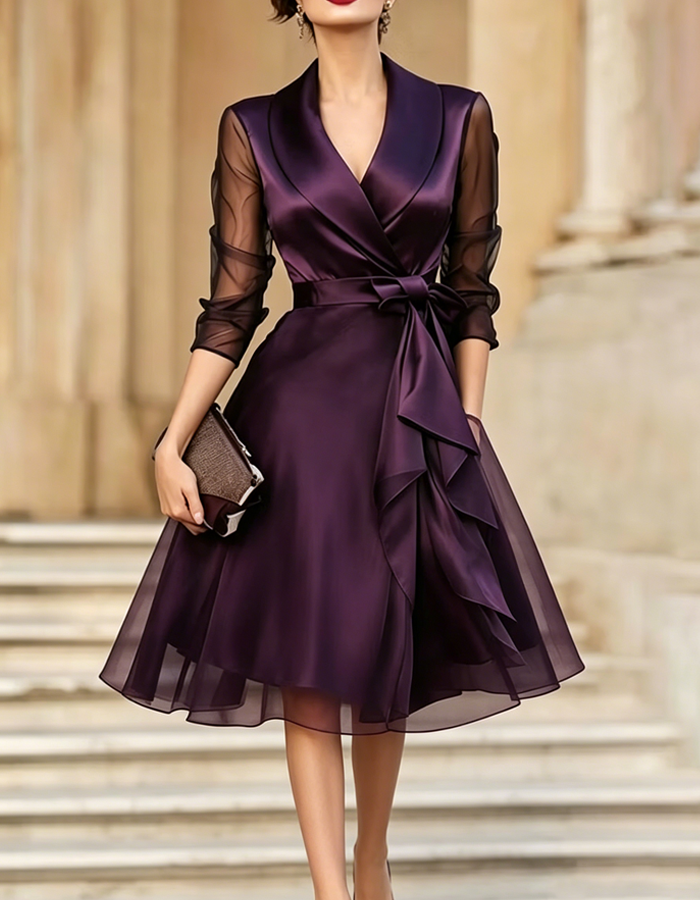 Vestido Midi de Tule Cetim Borgonha