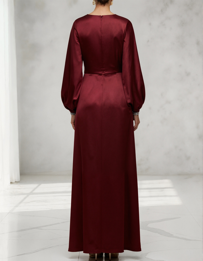 Rochie maxi cu mâneci lungi din satin