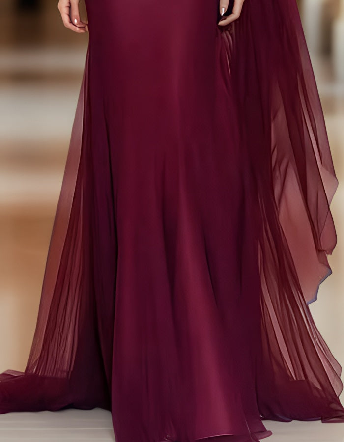 Robe maxi rouge en tulle épaules dénudées