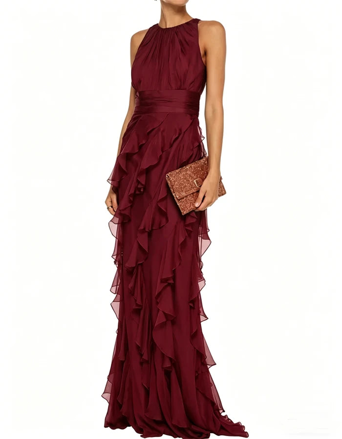 Green Elegant Ruffled Maxi Dress