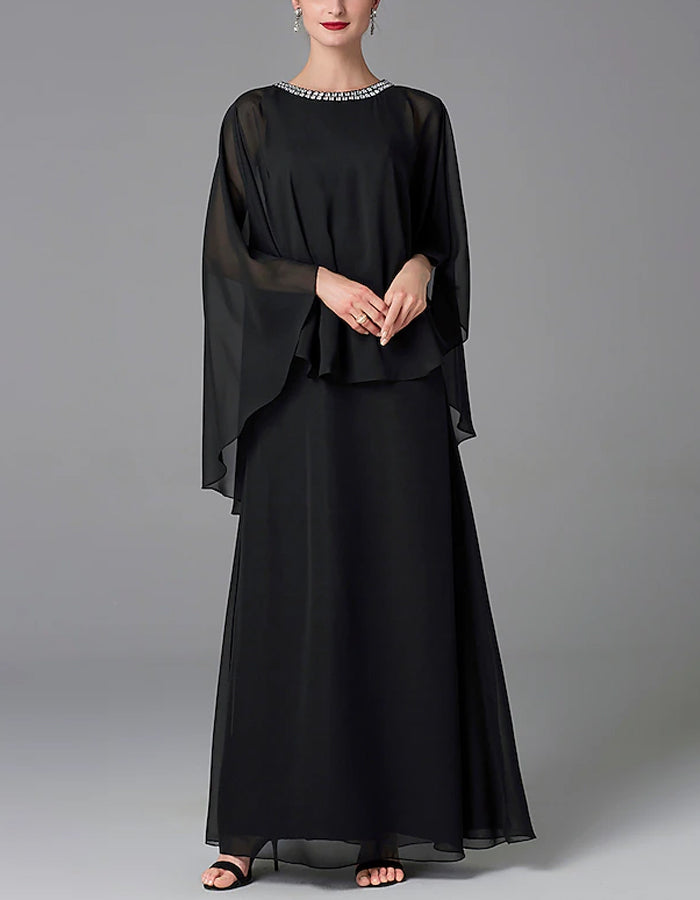 Vestido Maxi A-line de Chiffon Liso para Mãe da Noiva