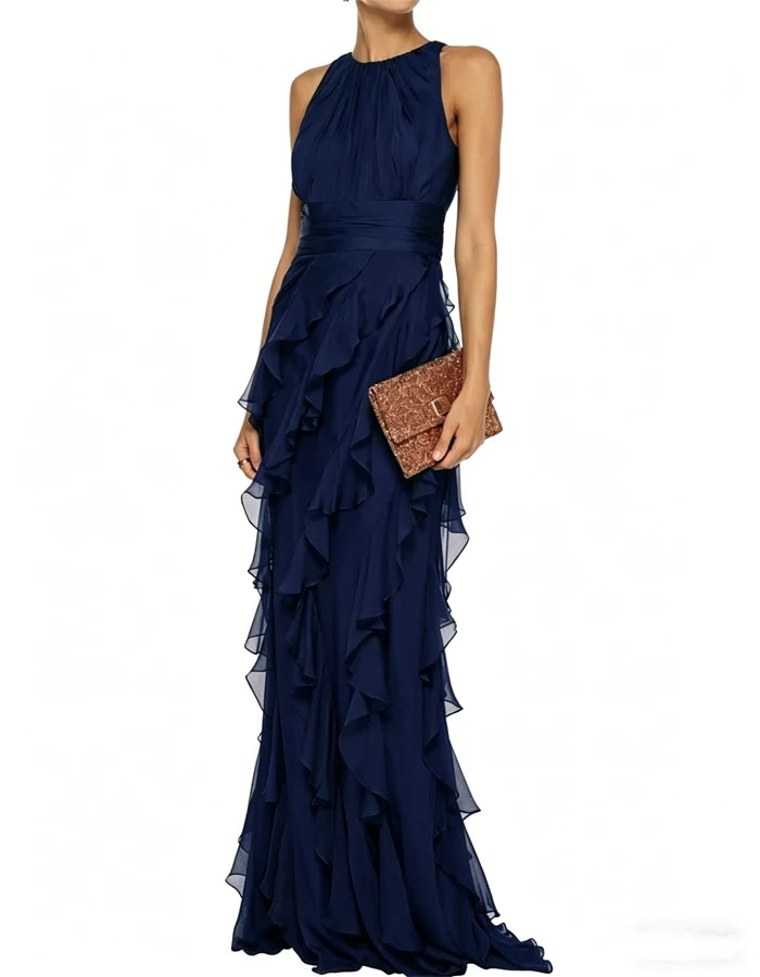Green Elegant Ruffled Maxi Dress