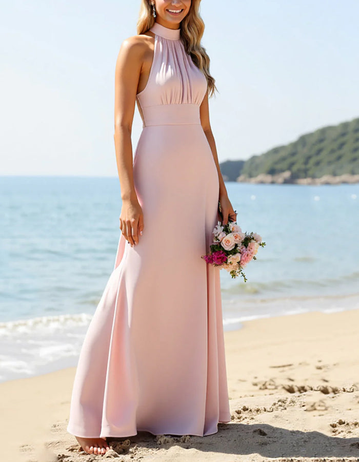 Top rosa claro com gola halter e mangas destacáveis