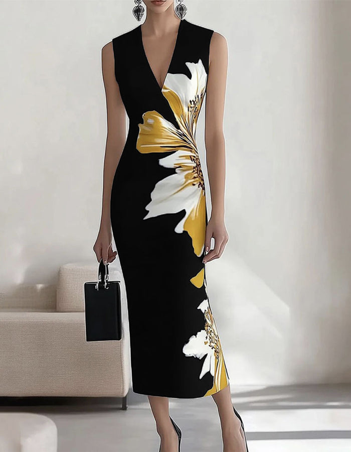 Vestido Largo Elegante Estampado de Fiesta para la Oficina