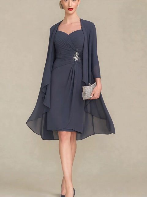 Waist-hugging Chiffon Midi Dress Suit