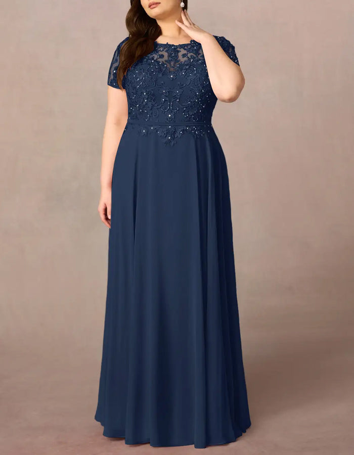 Dark Navy Sequined Chiffon A-Line Maxi Dress