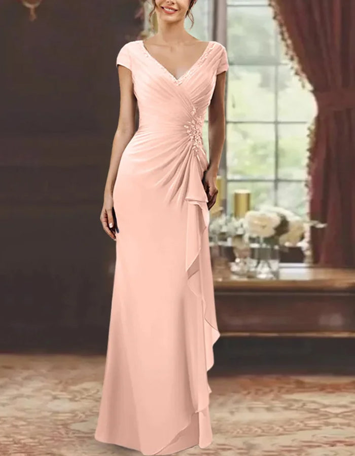 Vestido maxi con volantes y escote en V en color sólido