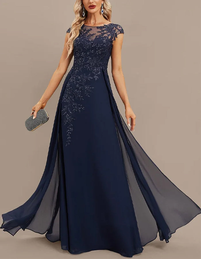 Vestido Maxi de Renda de Cor Sólida com Decote Redondo